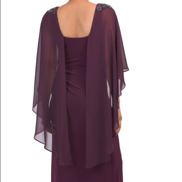 Adriana Papell Chiffon Capelet Jersey Gown - Picture 3 of 3